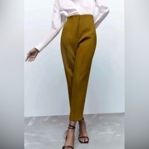 Zara High Waisted Pants Gold / Ochre Size XS